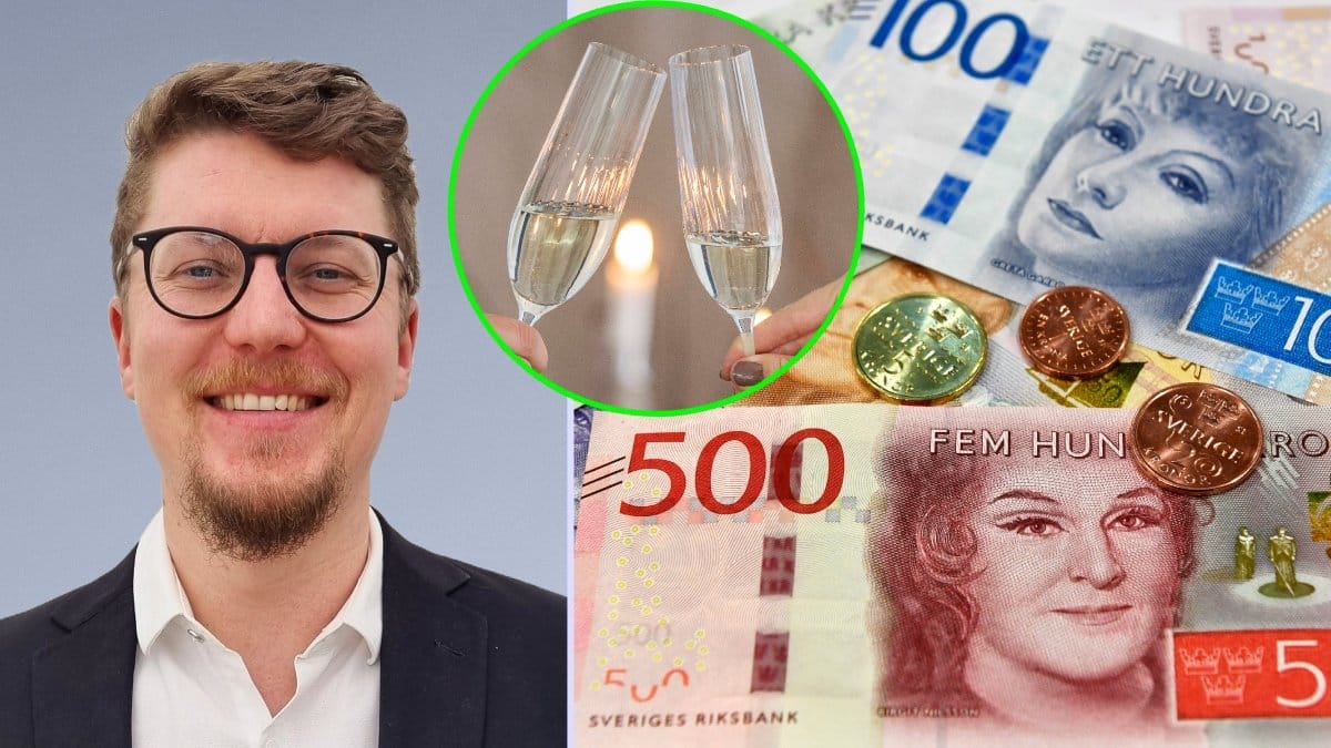 Oscar Fagler, champagneglas och pengar.