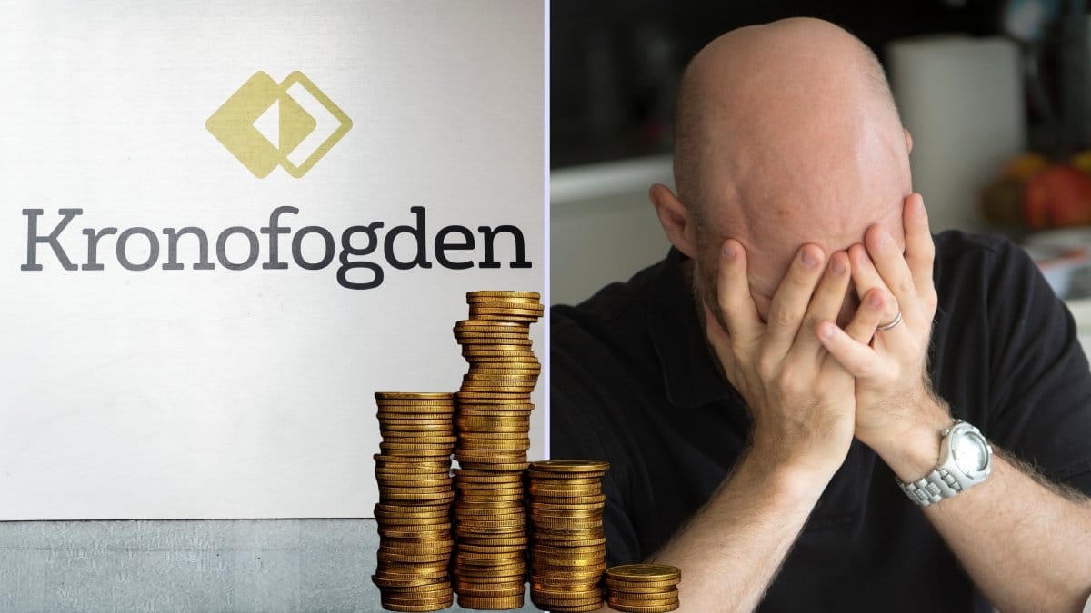 Kronofogden-skylt och man.
