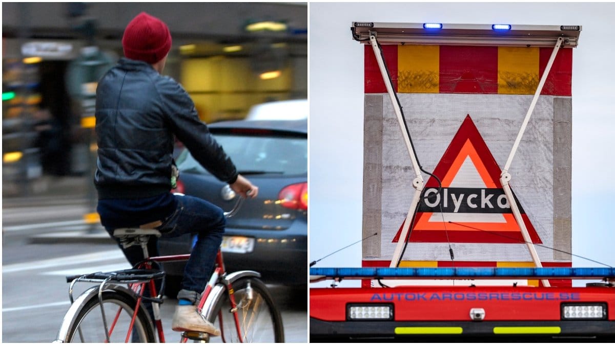 Den manlige cyklisten i 60-årsåldern vårdas på sjukhus.