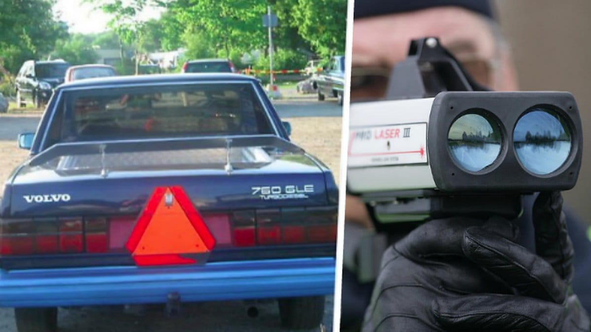 Ena A-traktor och en polis som skjuter laser