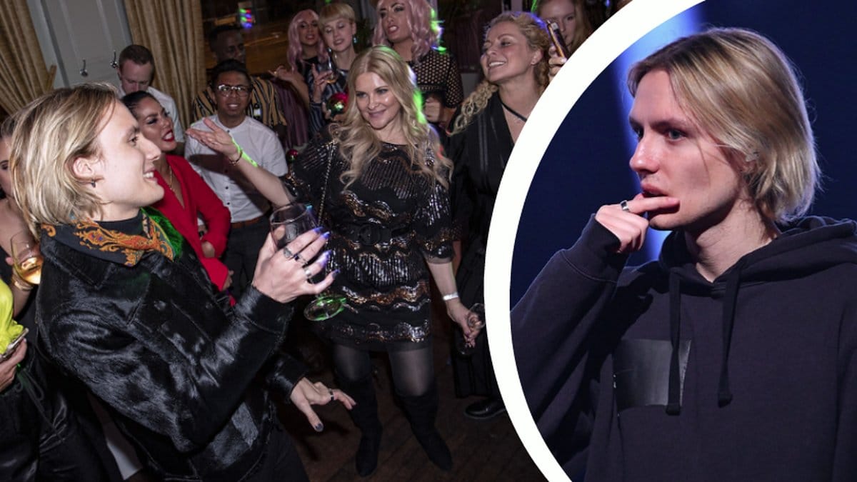 Oscar Enestad och flickvännen Cecilia på efterfest