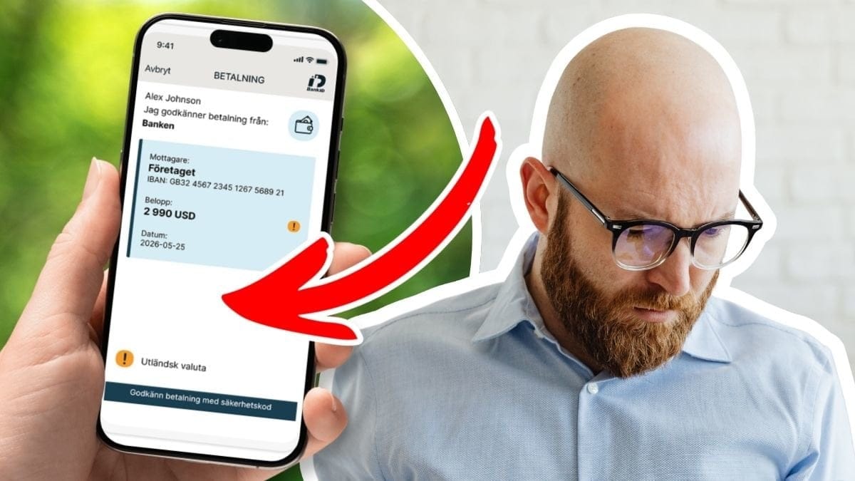 BankID-appen i mobiltelefon och en man med glasögon