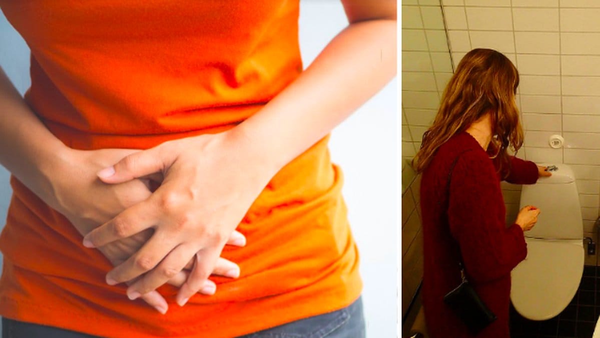 Tjej förstoppad, tjej spolar toalett