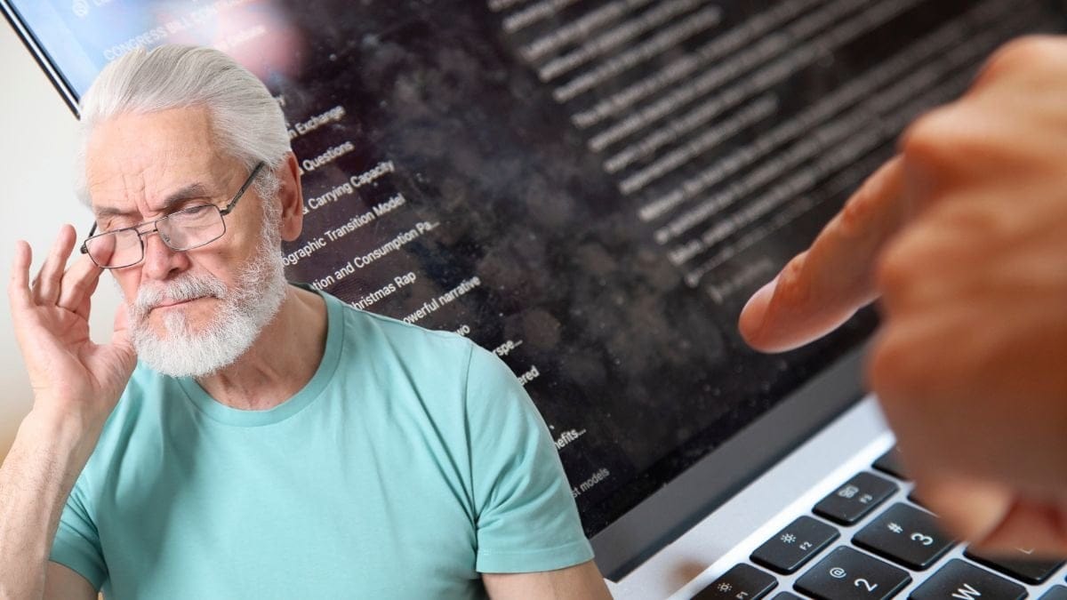 Dator och en äldre man.