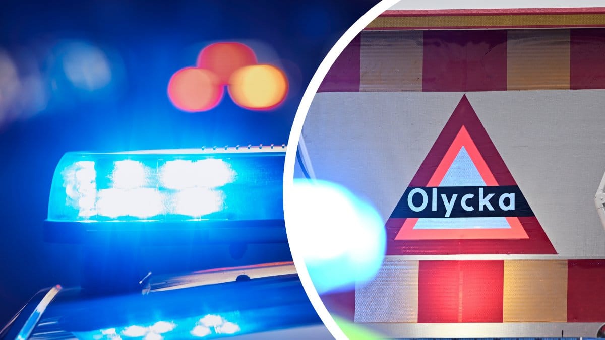 Olycka-skylt höger. Blåljus vänster.