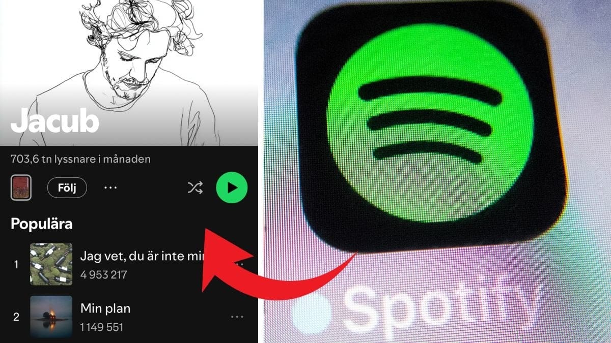 Artisten Jacub och Spotify-appen.