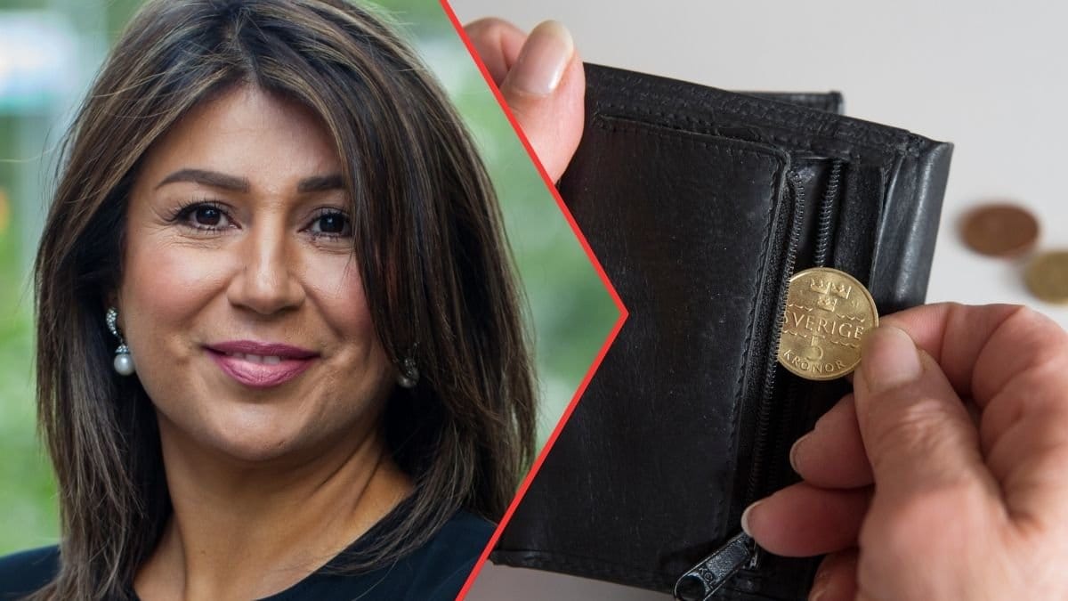 Pensionsekonomen Trifa Chireh och mynt i plånbok.