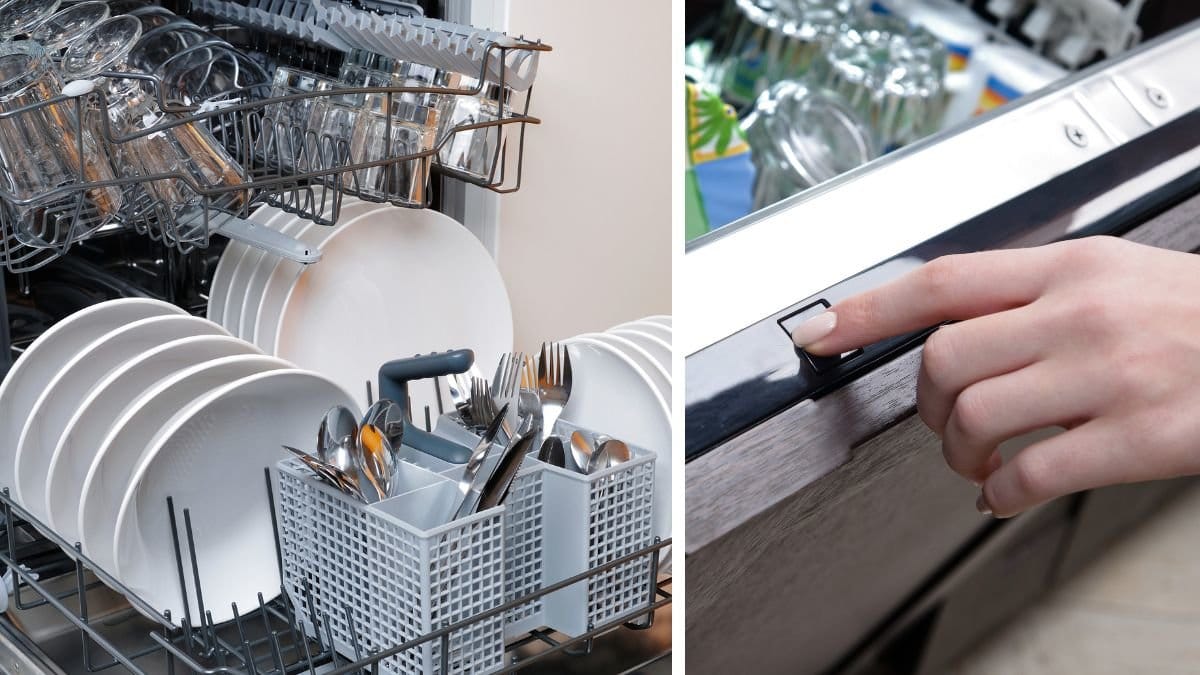 Diskmaskin och slå på en diskmaskin.