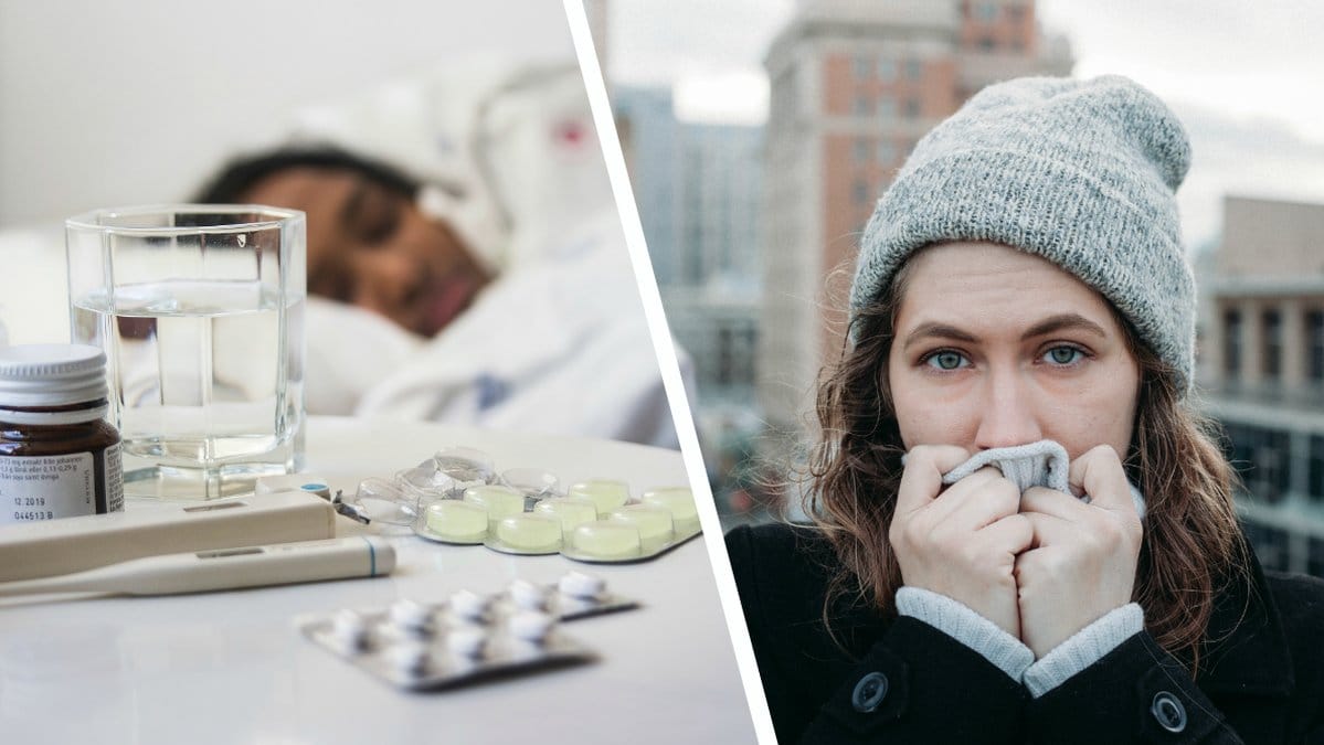 Medicin, tjej som håller händerna för munnen.