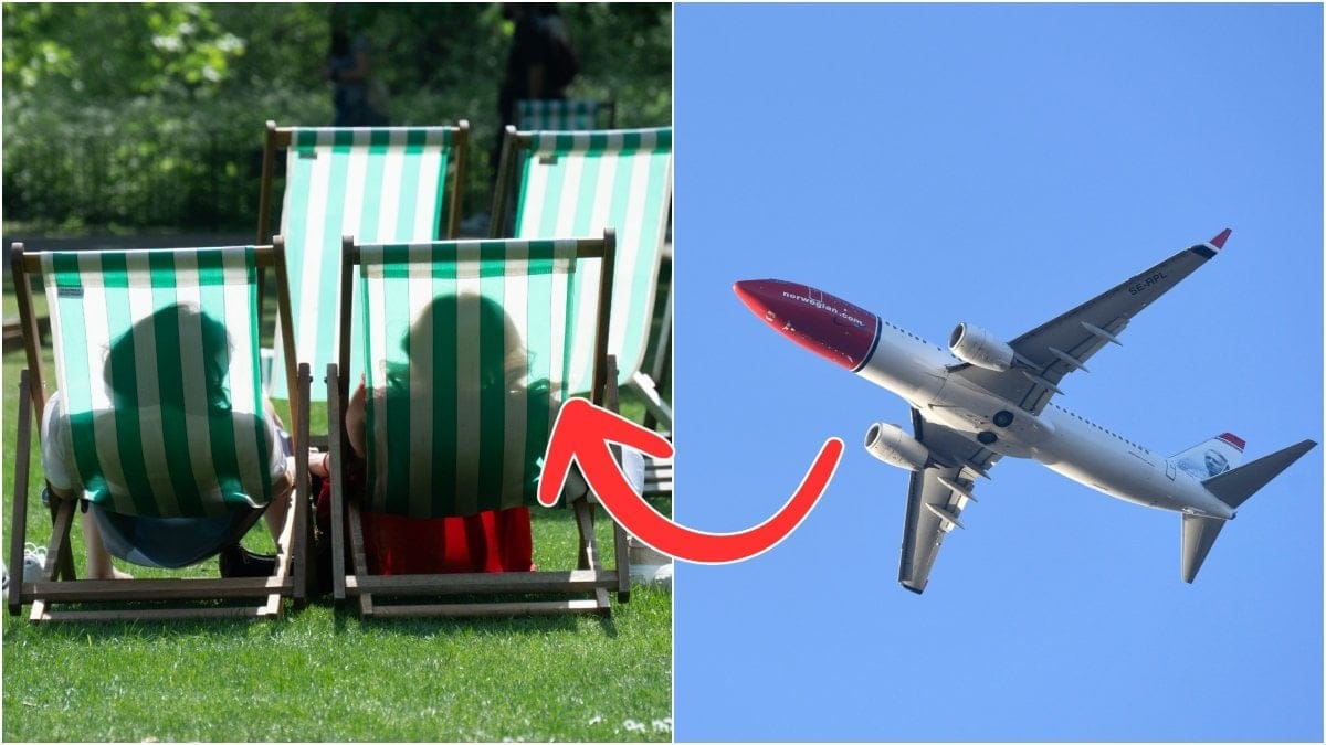 Två personer på solstolar och flygplan.
