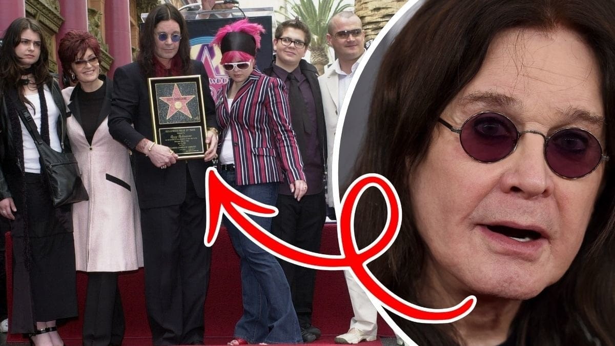Ozzy Osbourne med frun Sharon Osbourne och flera av deras barn 2002 och Ozzy Osbourne år 2020