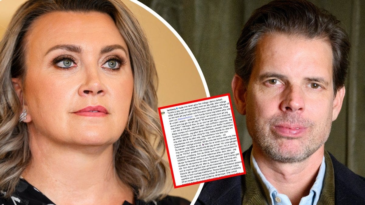 Camilla Läckberg vänster. Alex Schulman höger. Utklippt bild på Camillas inlägg i mitten.