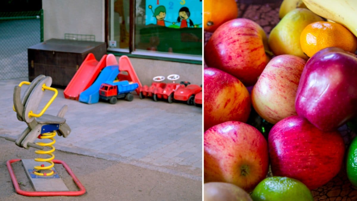 Barnen köpslog med frukt.