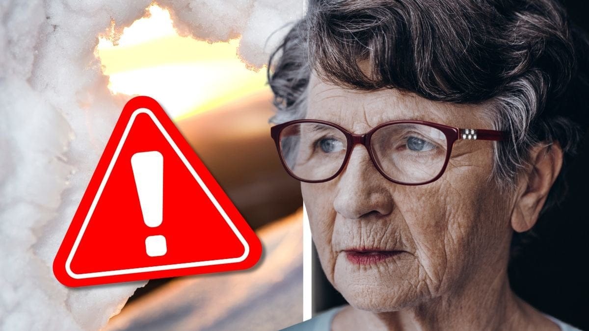 Snö och en äldre dam.