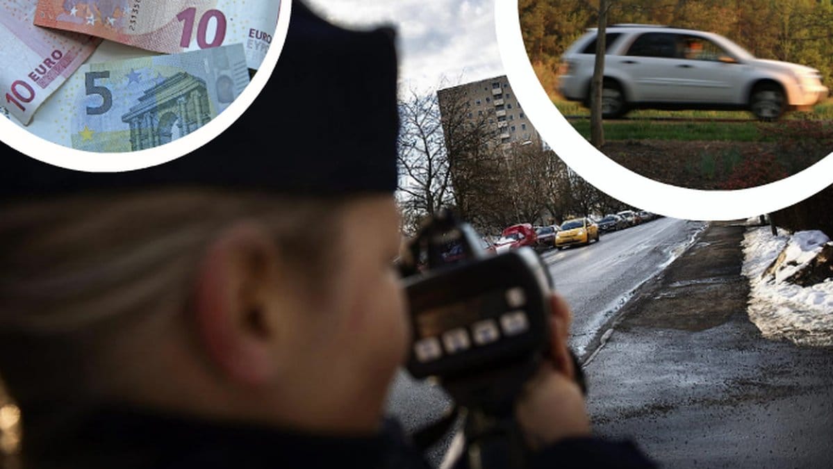 Poliskontroll för fortkörning. pengar och snabb bil