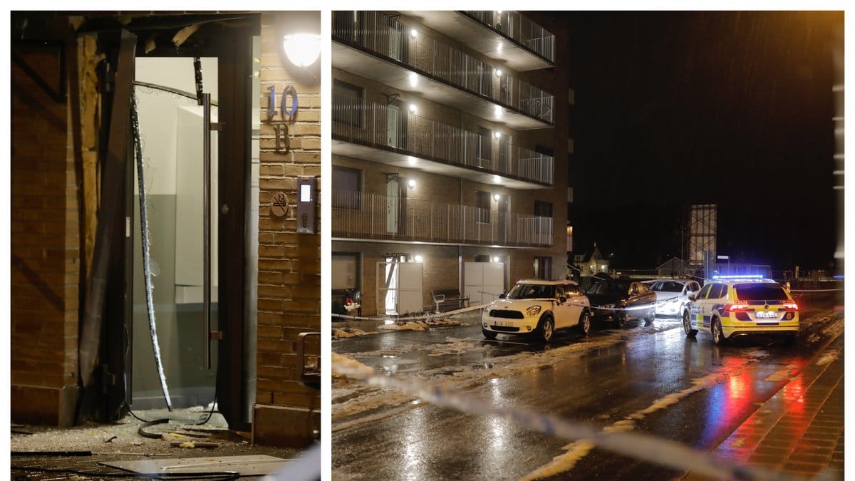 En explosion har inträffat vid ett flerfamiljshus i Falkenberg.