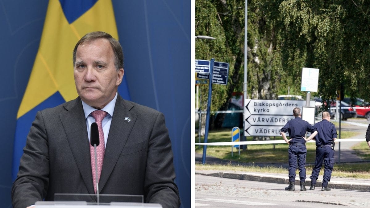 Stefan Löfven höll pressträff efter att en polis skjutits ihjäl.