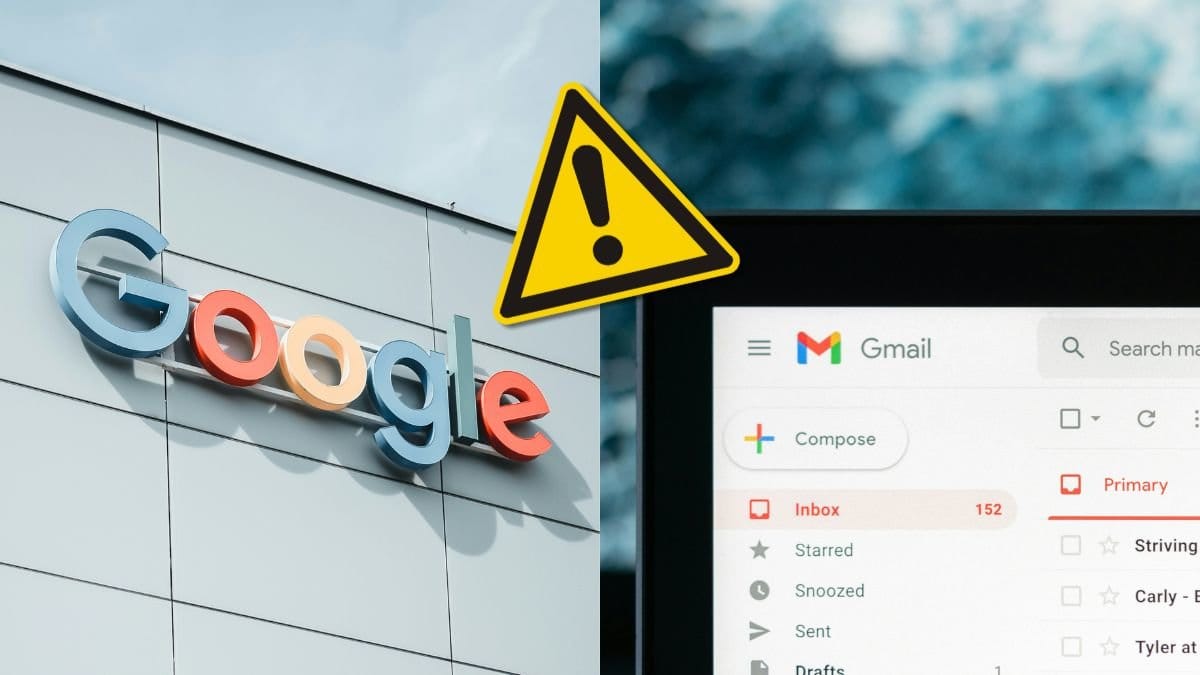 Googles logotyp och en bild på tjänsten Gmail.