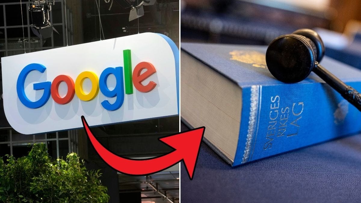 Google-logga och lagbok.