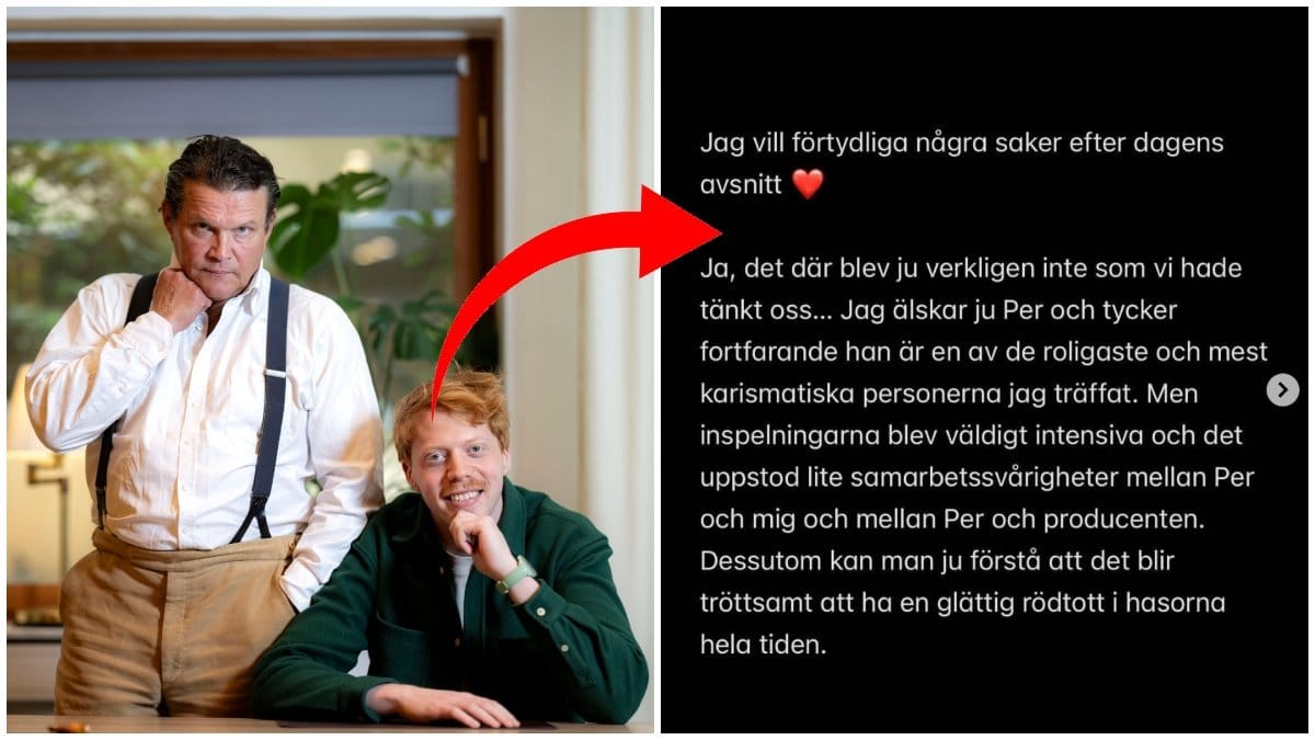 Per Morberg och Mauri Hermundsson tittar in i kameran. Jämte syns en skärmdum på en text som Mauri lagt på Instagram, där han förklarar sina känslor kring kollegans avhopp.
