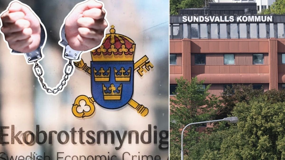 Ekobrottsmyndigheten, kommunhuset i Sundsvall och handbojade händer.