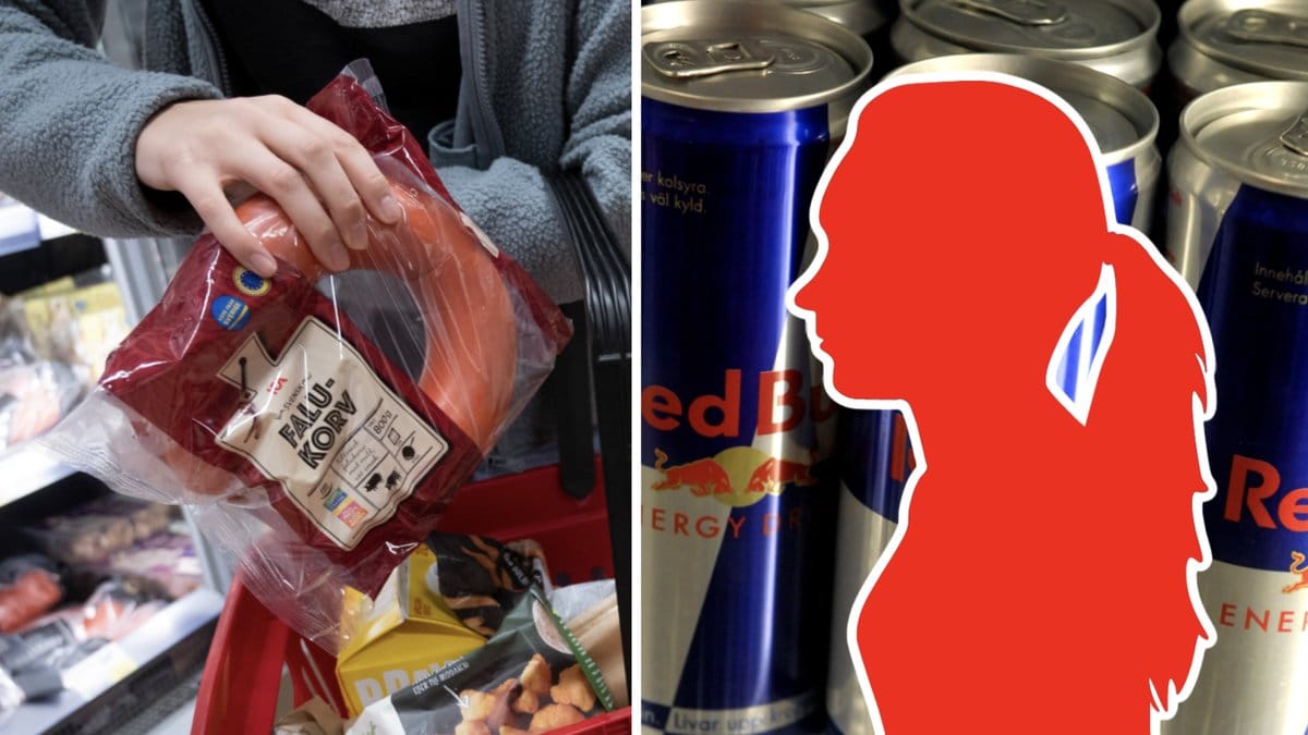 Kvinnan stal korv och energidryck.