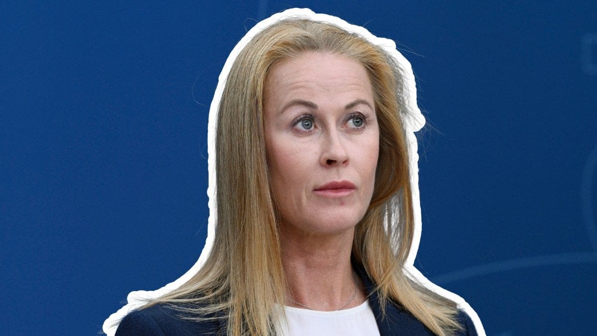 Katja Nyberg under en presskonferens 2024.