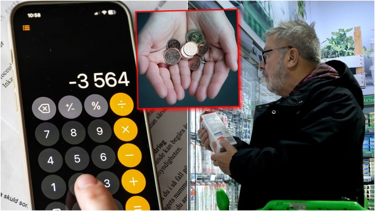 Kalkylator i mobil, händer med mynt och man som handlar.