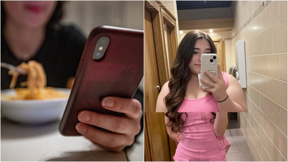 Kvinna med mobil använder sociala medier