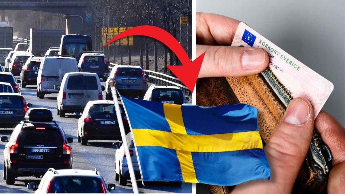 Bilväg, sverigeflagga och ett svenskt körkort.
