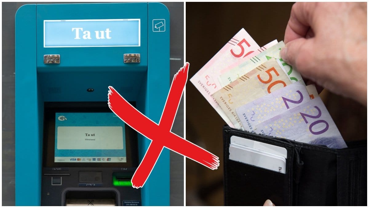 En bankomat och en plånbok med sedlar.