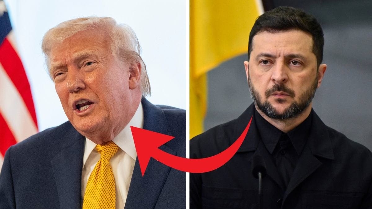 Donald Trump vänster Volodymyr Zelenskyj höger.