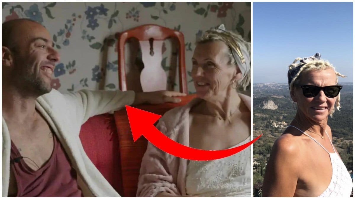 Evangello och Christine kollar på varandra under filmning av TV-programmet Älskar, älskar inte. På en bild jämte står Cathrine med solglasögon framför en bakrund av översikt över en stad.