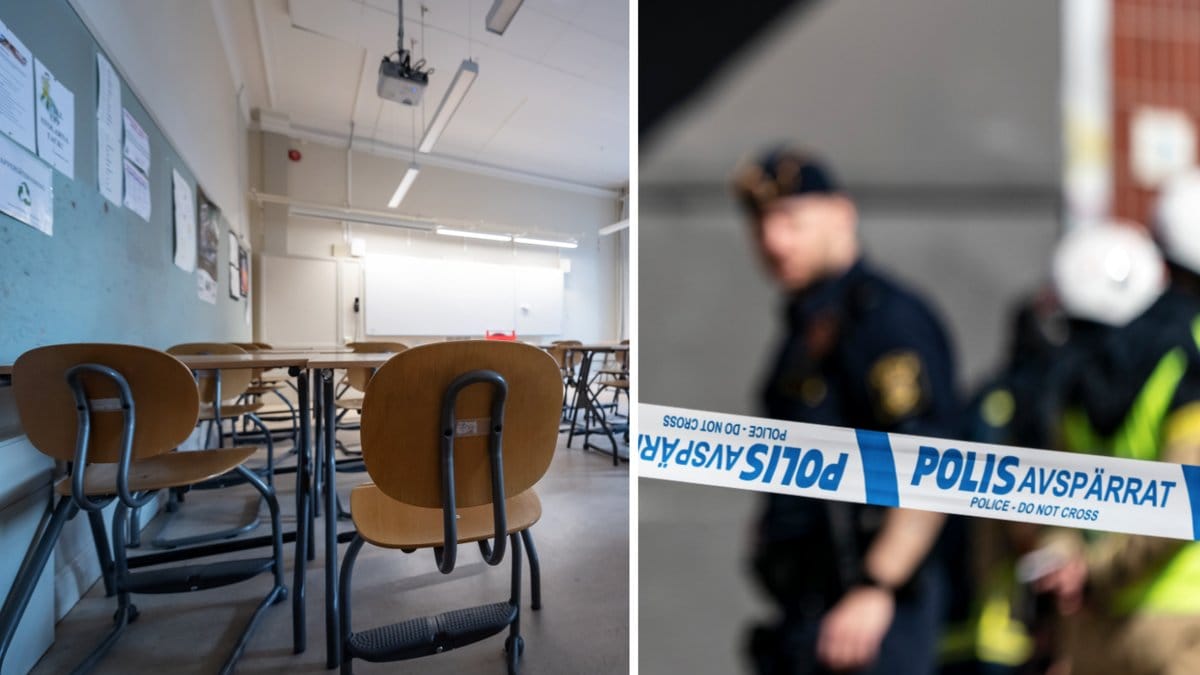 Genrebild på tomt klassrum och polisavspärrning.
