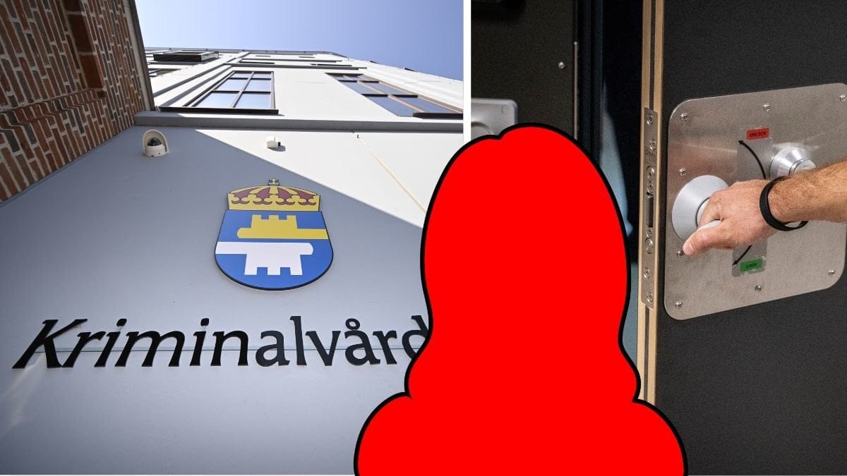Kriminalvården, celldörr och siluett av en kvinna.