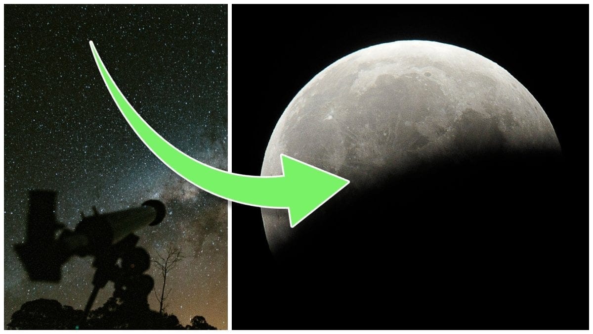 Teleskop i mörkret och en månförmörkelse