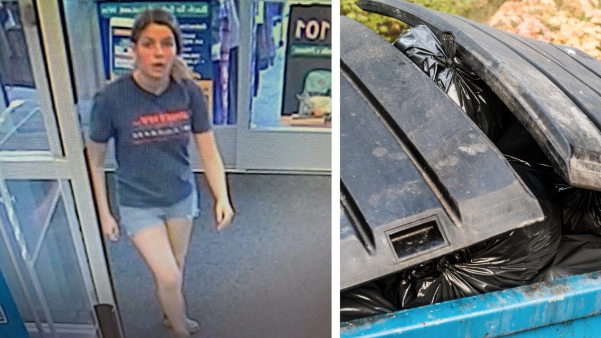 Kvinnan som polisen efterlyser. Soptunnan har inget med händelsen att göra.