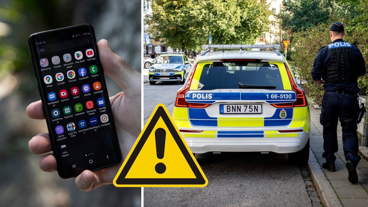 Smartphone med appar och polisbil
