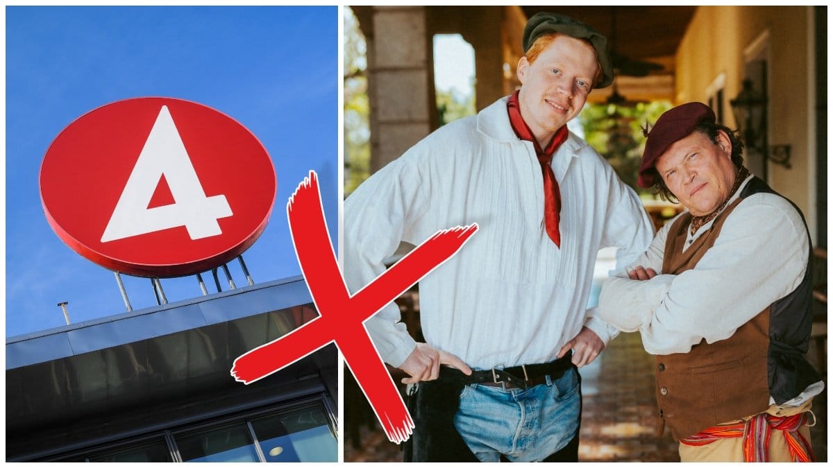 TV4:s logga och Mauri Hermundsson tillsammans med Per Morberg