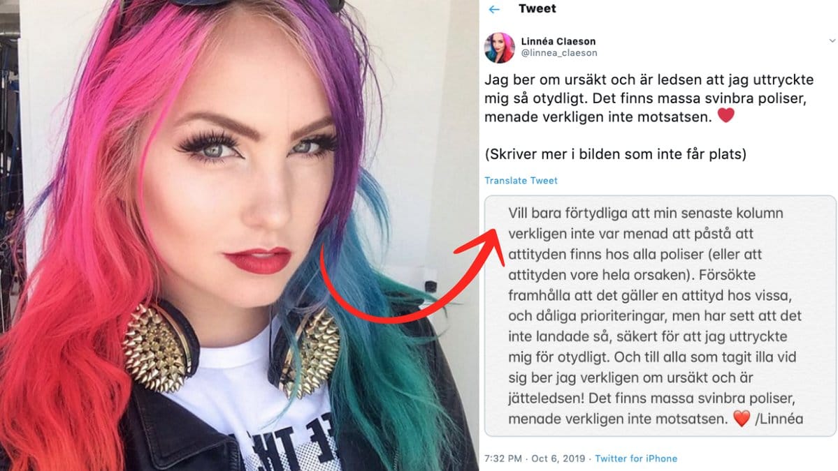 Linnea-Claeson-ber-om-ursakt-efter-kolumn