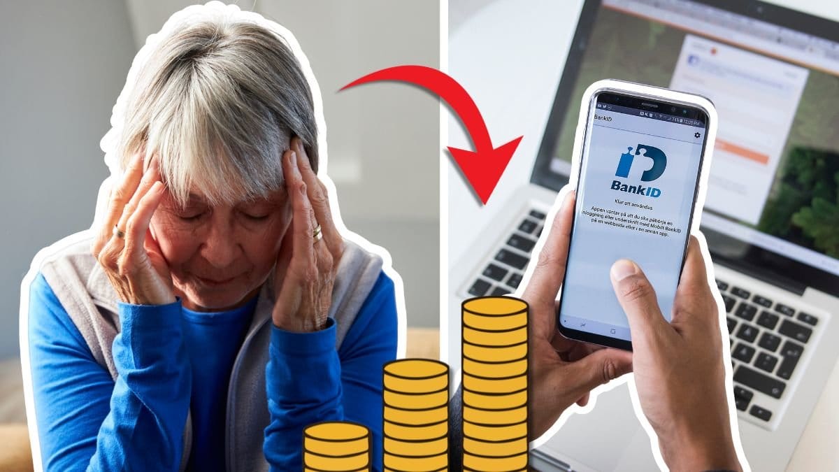 Kvinna och bankid på mobiltelefon.