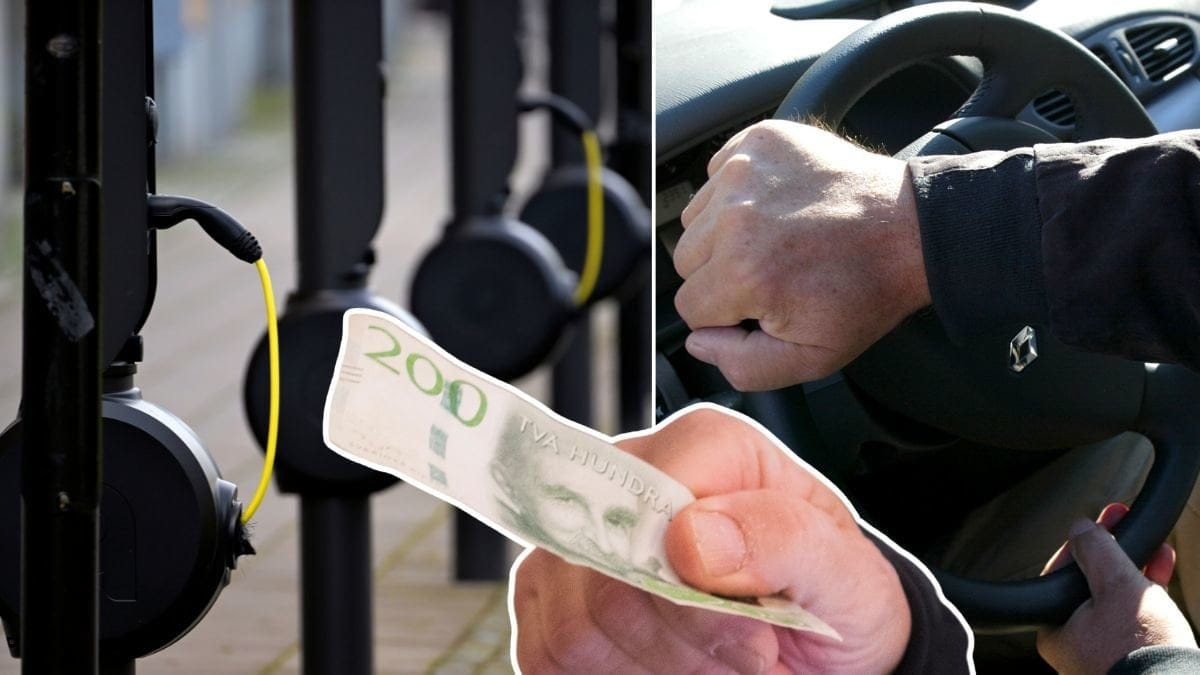 Laddstolpe, pengar och bilförare.