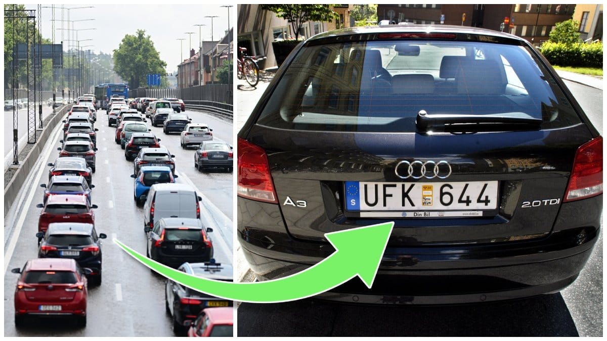 Trafik på motorväg och bakdelen av en bil