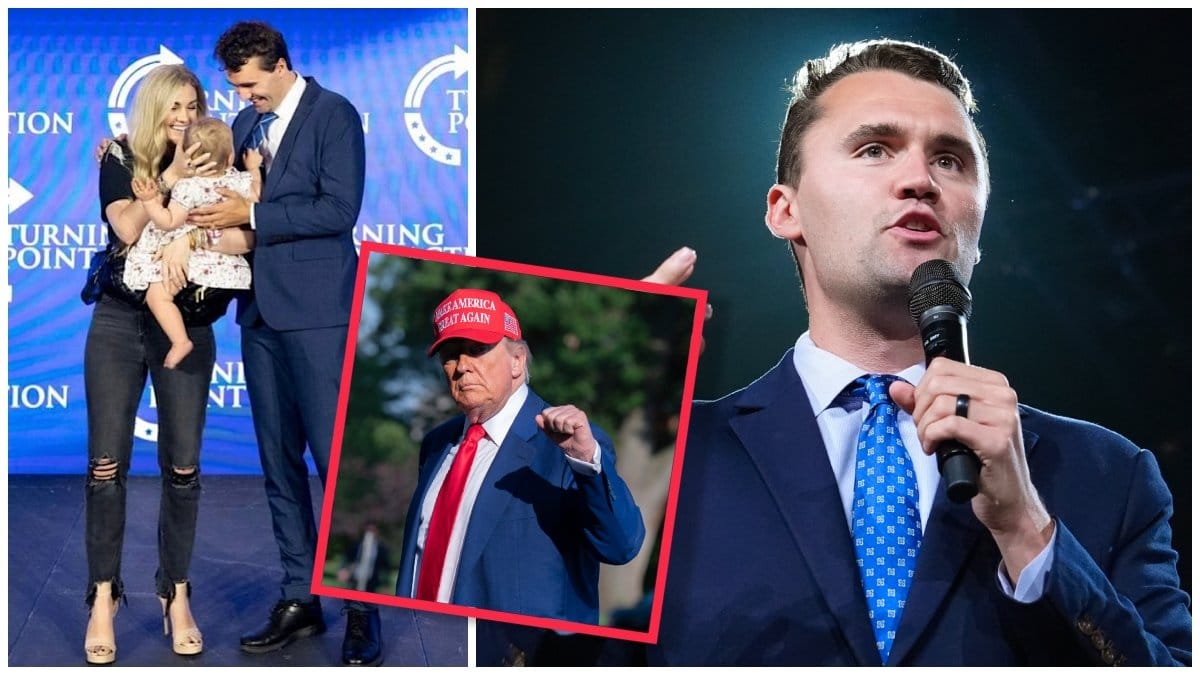 Charlie Kirk, frun Erika och ett av parets barn, Donald Trump och Charlie Kirk