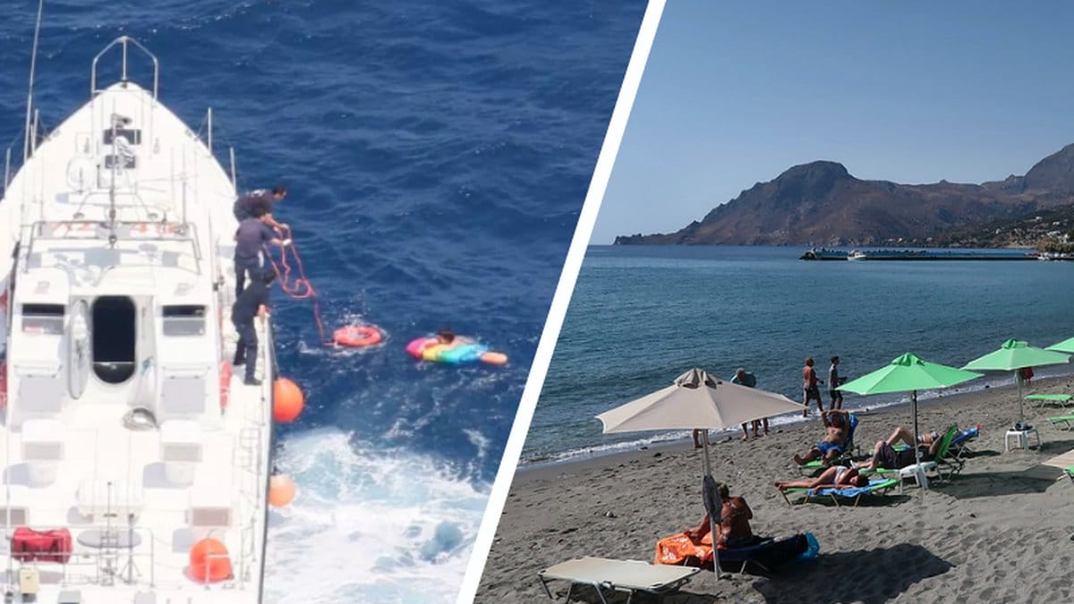 Räddningsinsatsen hittade henne ute på havet. utanför strand på Kreta