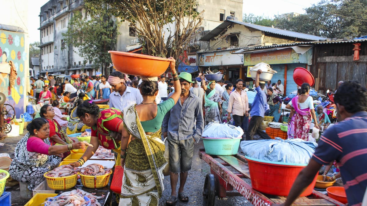 En fiskmarknad i Mumbai för ett år sedan.