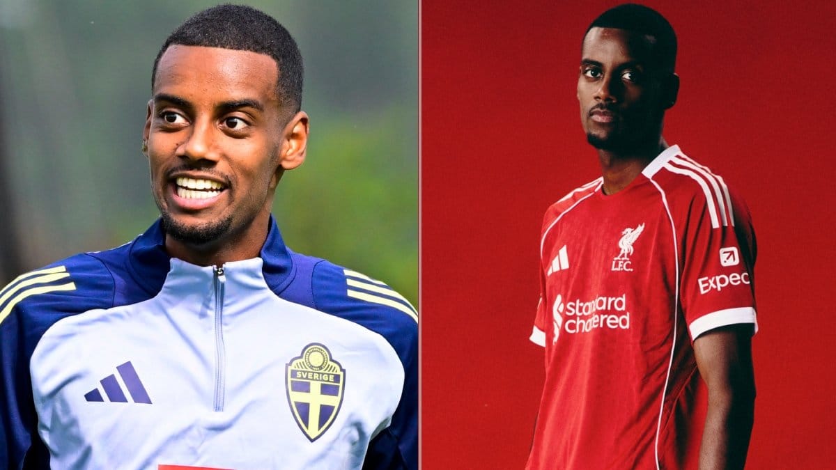 Alexander Isak i Sverige- och Liverpooltröja.