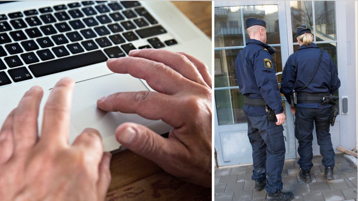 Genrebild på laptop och poliser.