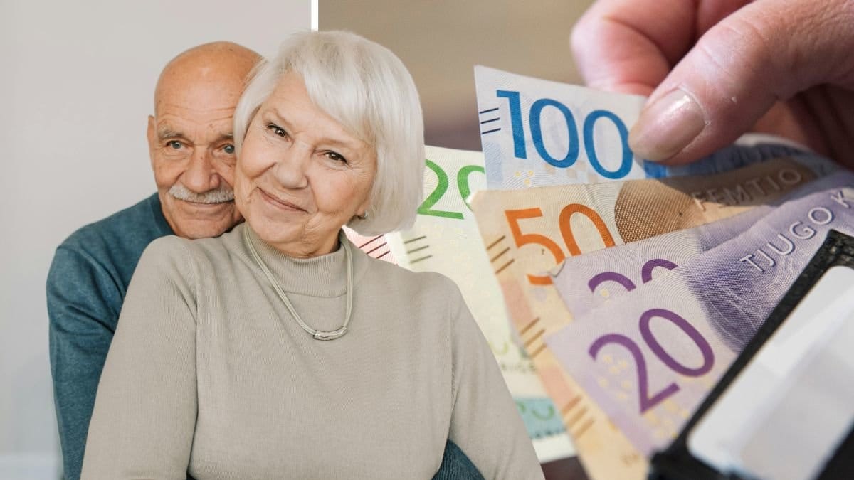 Äldre par och en plånbok med sedlar i.