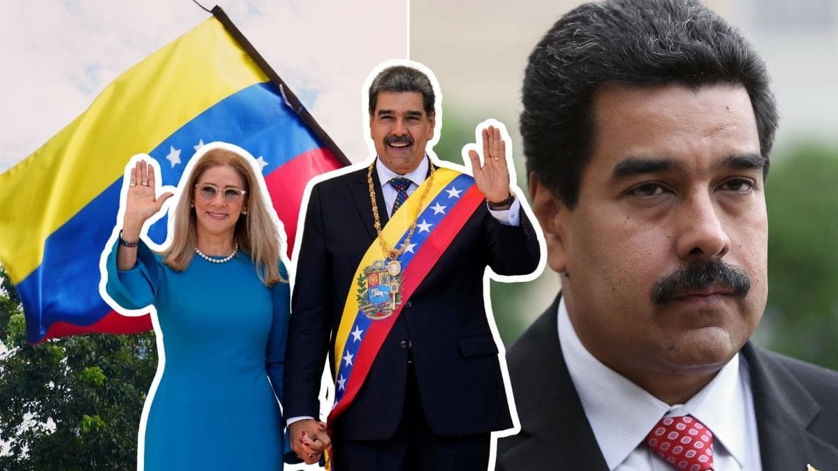 Venezuelas flagga, Nicolás Maduro och Cilia Flores.